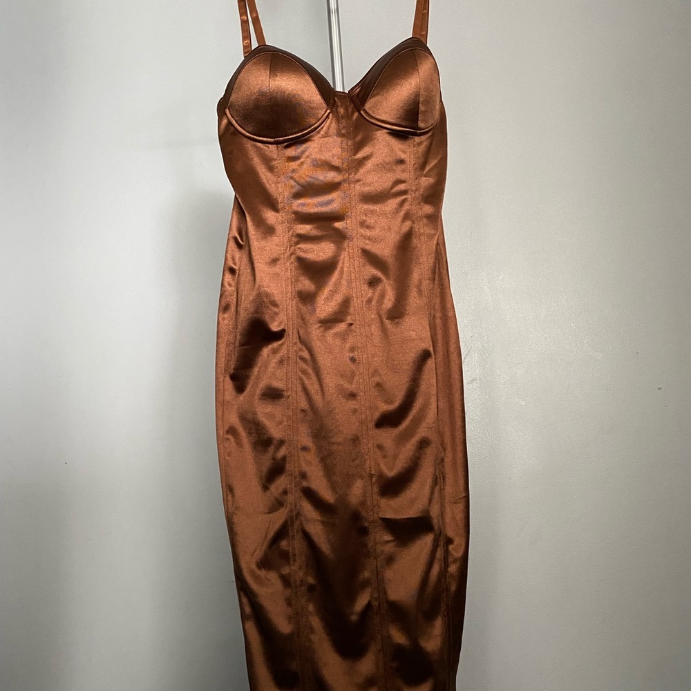 New corset style midi dress. Cognac chocolate colour, bodycon fit.